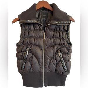 Express Womens Down Puffer Vest Full Zip Faux Leather Accents Black XS